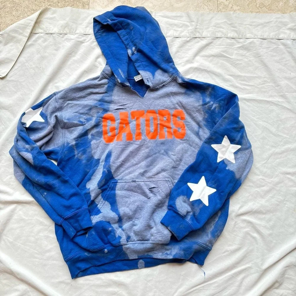 university of florida gators blue distressed hoodie with jacket white stars
